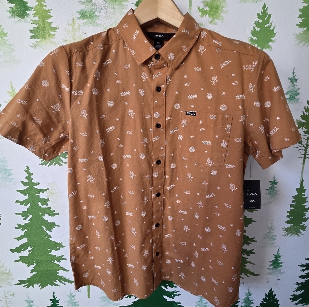 RVCA Men's Brown Short Sleeve Shirt